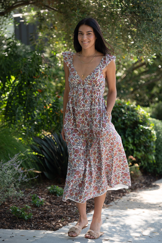 TASHA DRESS IN THE BACKYARD PRINT