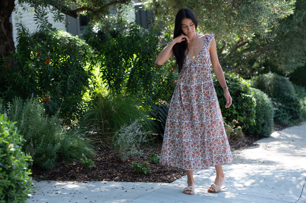 TASHA DRESS IN THE BACKYARD PRINT