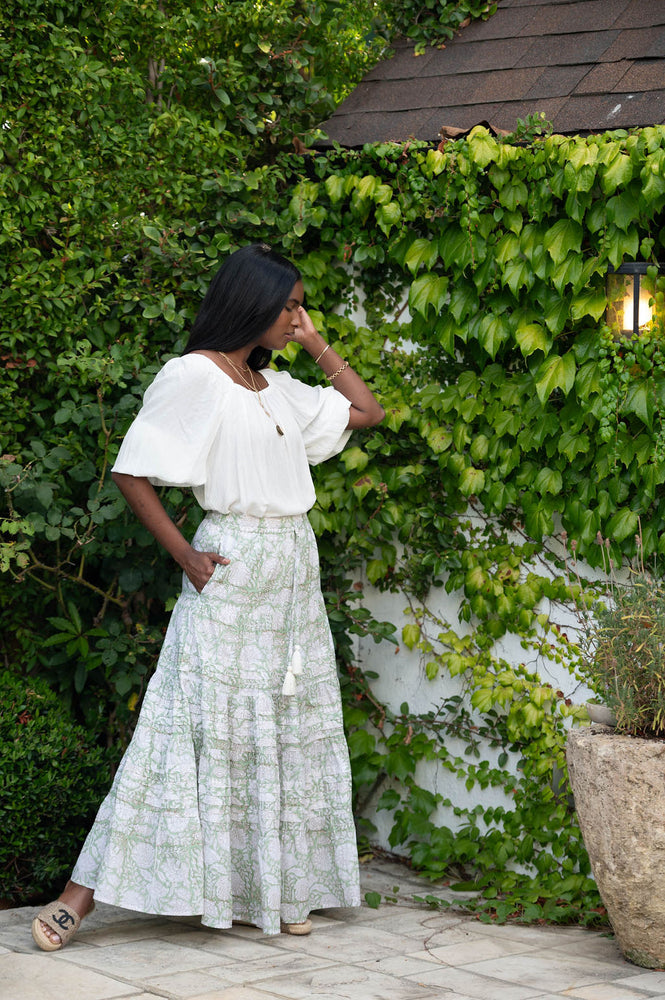 BECK SKIRT IN SAGE FLORAL PRINT