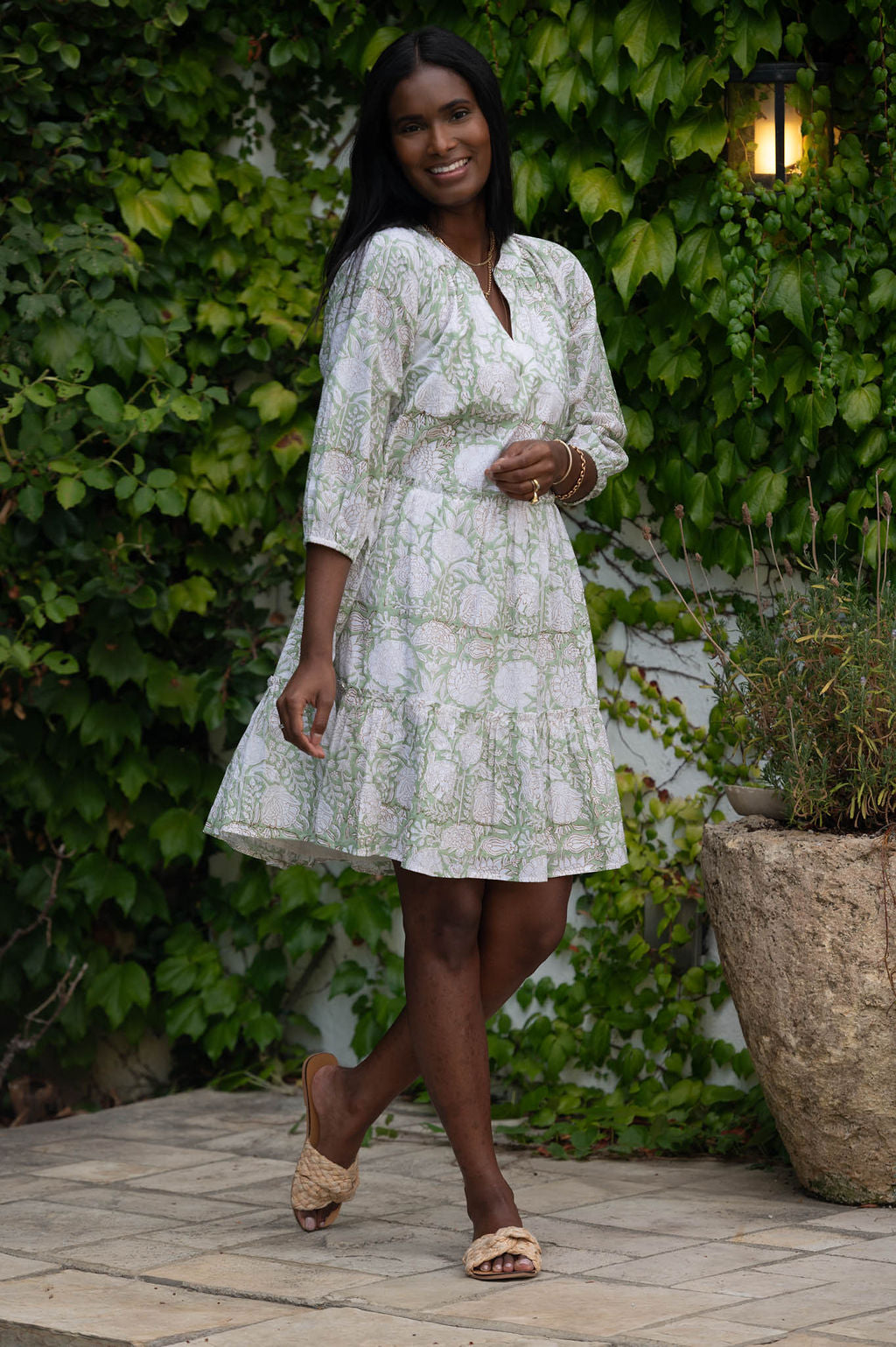 sage green floral print dress Trendy Sage Floral Midi Dress | Women's Dress