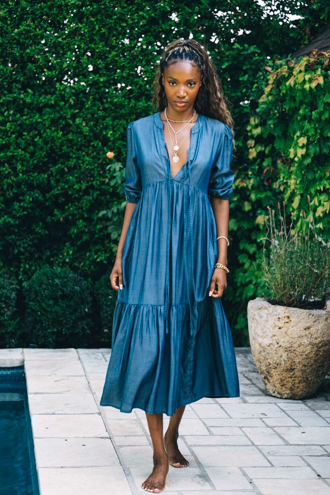 LULU DRESS MIDI IN ROYAL DENIM XS / ROYAL DENIM LULU DRESS MIDI IN ROYAL DENIM XS / ROYAL DENIM