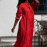 SIENNA MAXI IN RED SOLID POPLIN