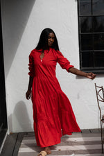 SIENNA MAXI IN RED SOLID POPLIN