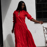 SIENNA MAXI IN RED SOLID POPLIN