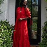 SIENNA MAXI IN RED SOLID POPLIN