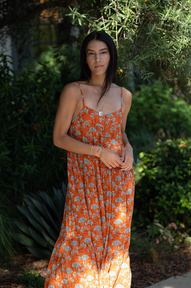 RIO DRESS IN BURNT FLOWERS