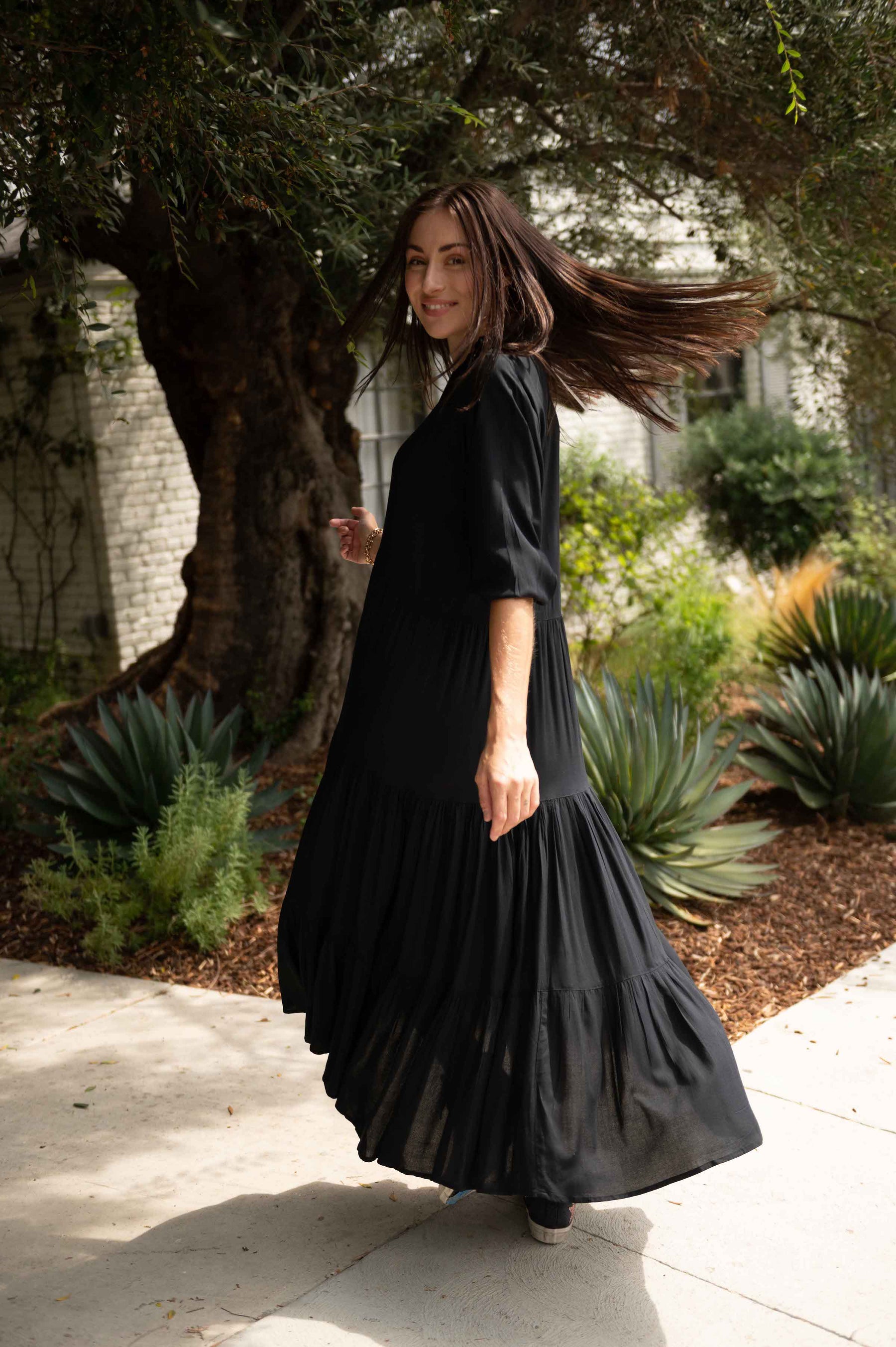 Solid black maxi dress Clearance