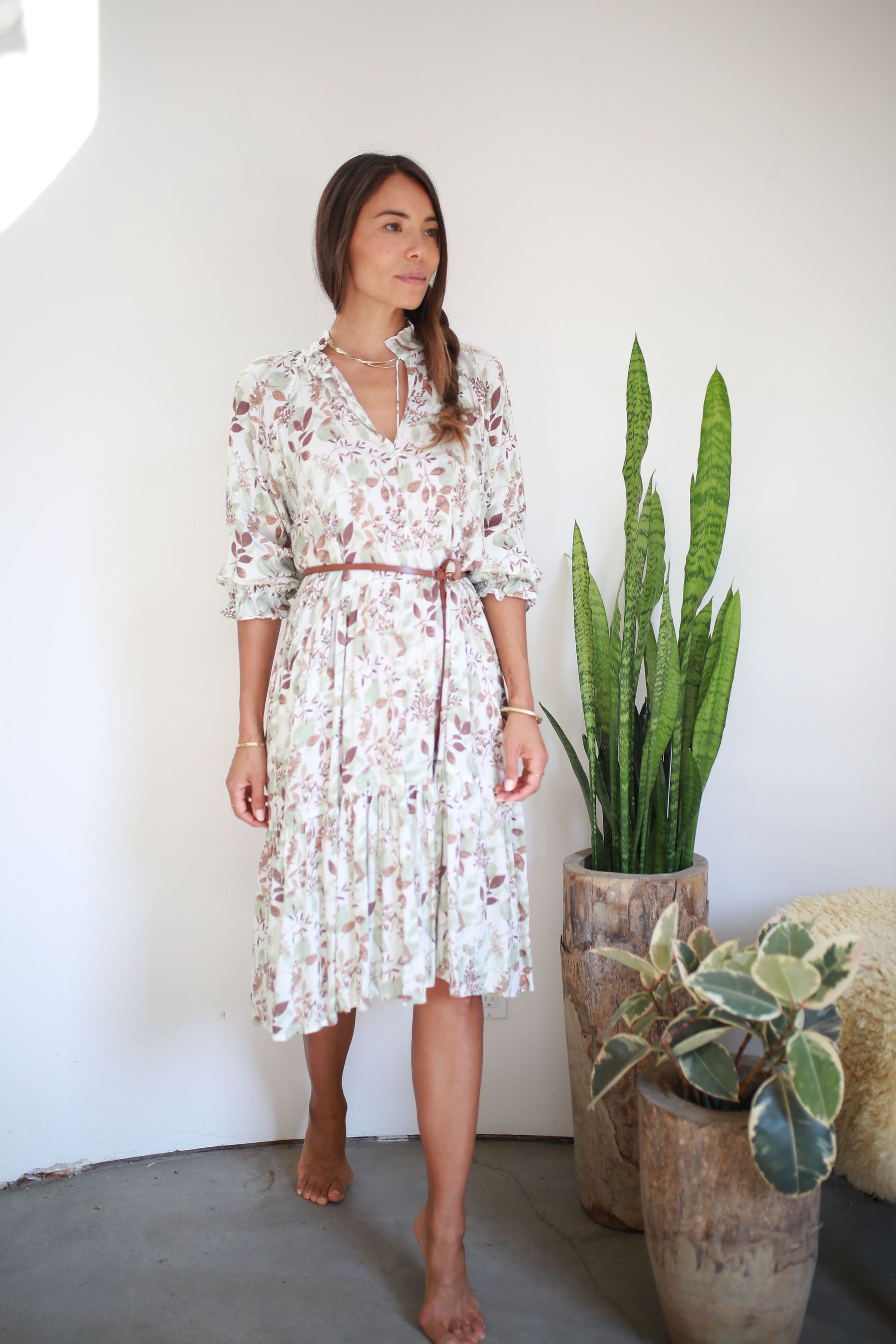 earth tone midi dress Rima Maxi Dress in Macadamia Brown