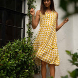 Sienna Dress Midi S/L - yellow squares
