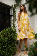 Sienna Dress Midi S/L - yellow squares